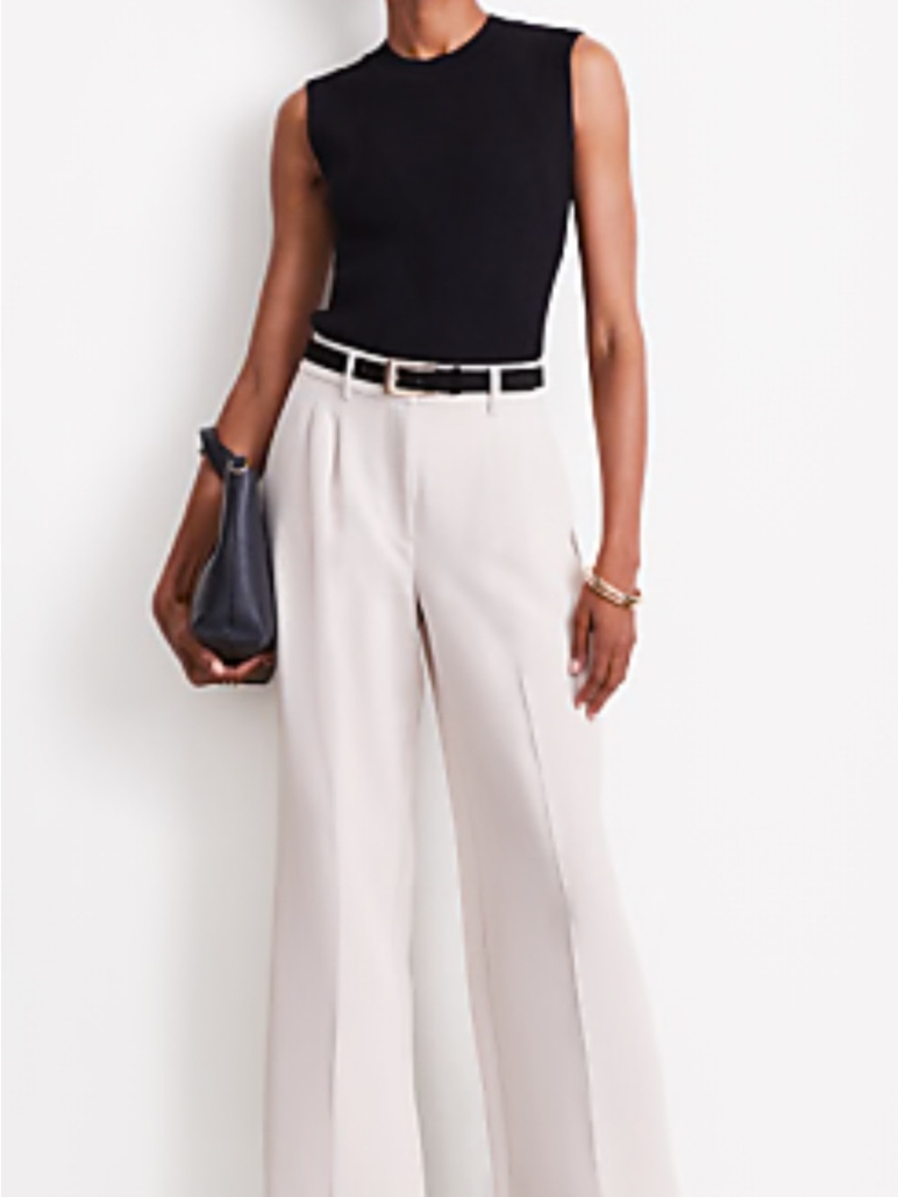 LOFT Cream Wide-Leg Trousers